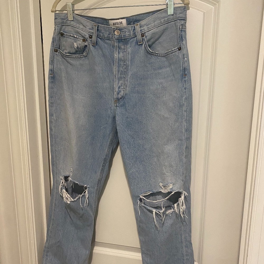 AGOLDE Riley High Rise Straight Cropped Jeans - size 30 - Clear Skies wash
